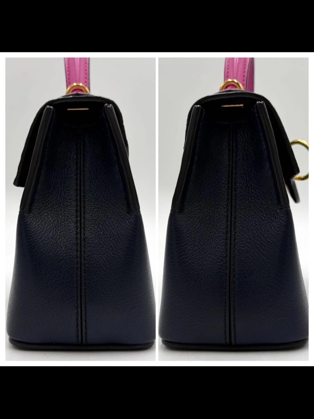 Mulberry Navy Leather Satchel with Green Snake-Print Flap & Raspberry Handle - Picture 4 of 16